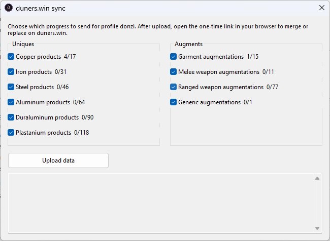 Sync dialog: upload progress to the web tracker